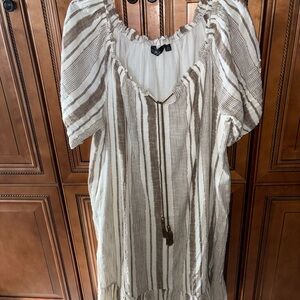 Mlle Gabrielle Cream and Brown Striped Boho Dress